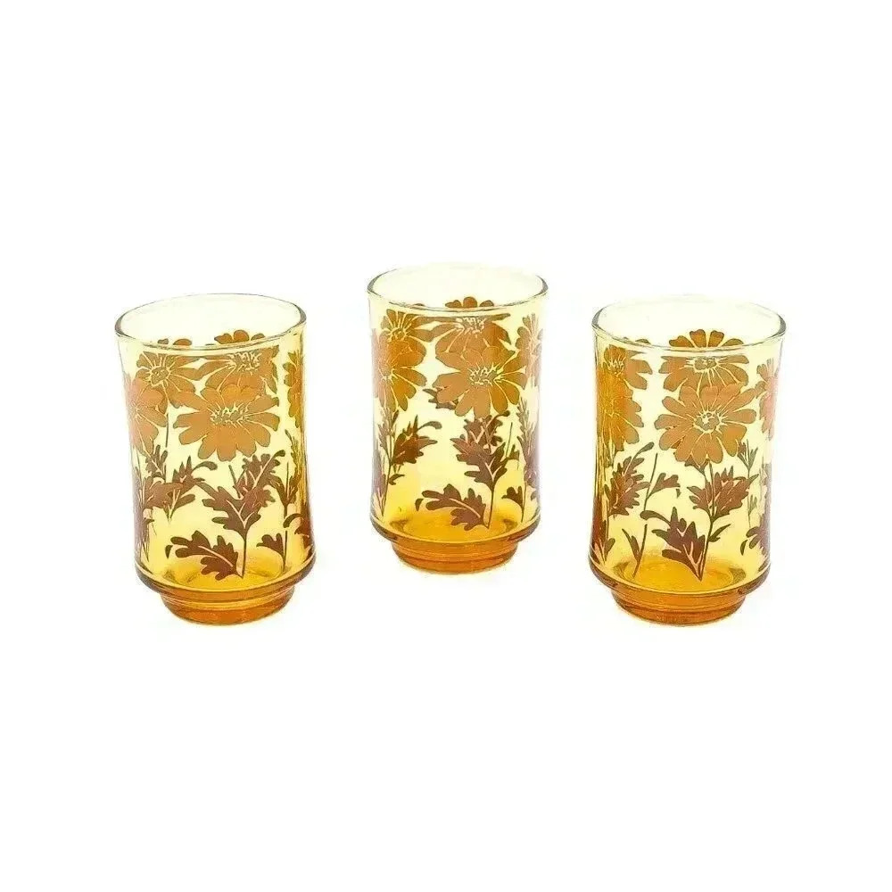 Vintage Amber Daisy Glass Cup Set - Picture 10 of 10